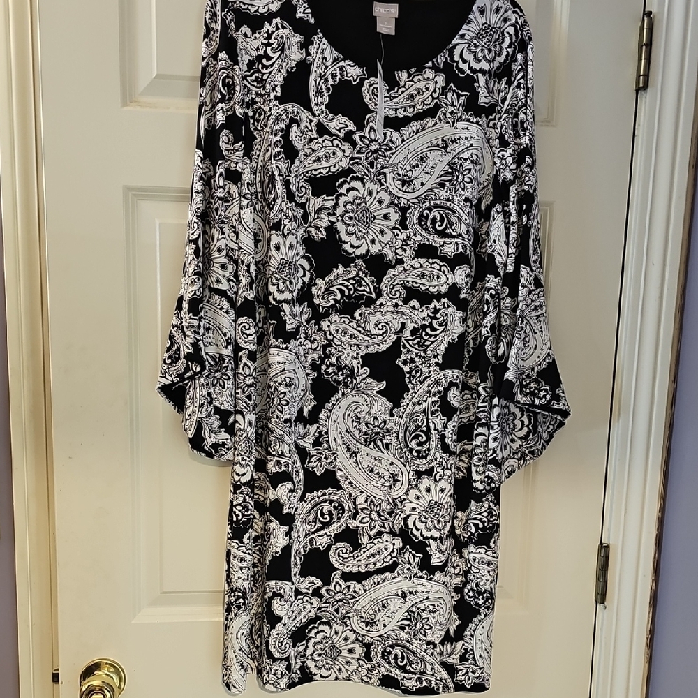 Chico's Paisley Black White Dress NWT